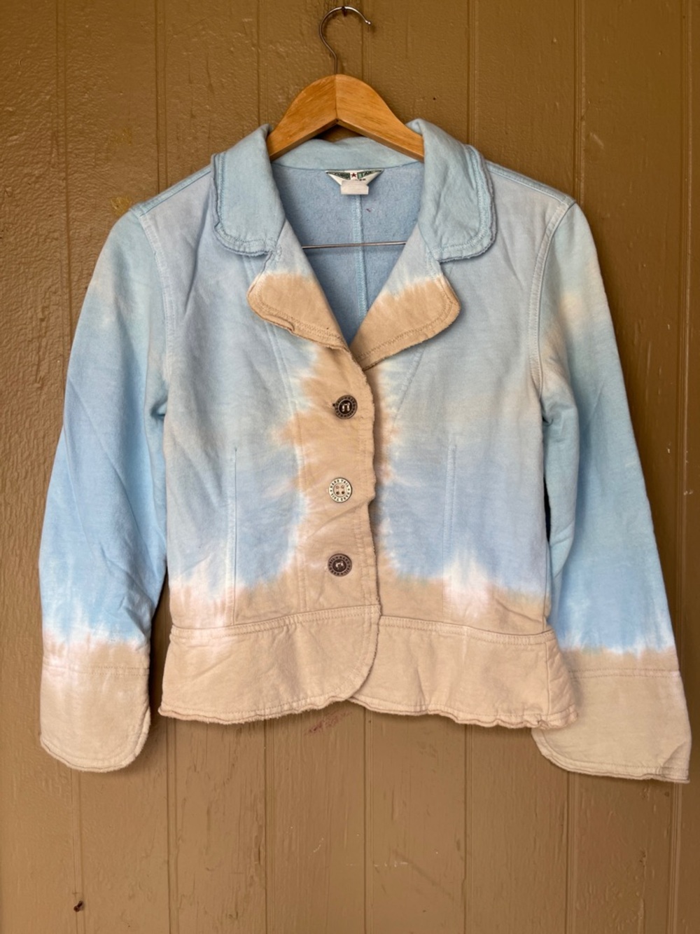 Hard Tail Cotton Tie -Dye Light Blue & Beige Women's Button Crop Jacket Size M